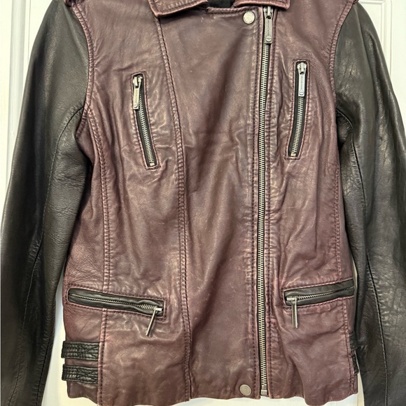 Michael Kors Leather Burgundy and Black Jacket Sz. Small - Picture 3 of 5